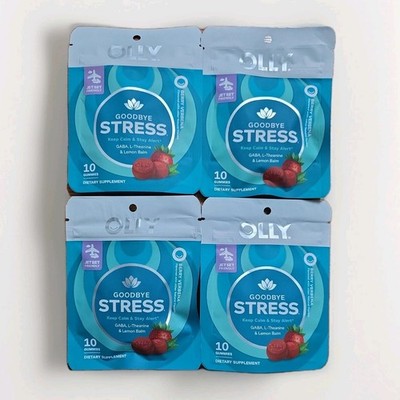 4 x OLLY Goodbye Stress Gummy Travel Size 10ct ea, GABA, L-Theanine, Lemon Balm