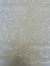 Floral Embroidered Lace - White  - Floral Corded Lace With Sequins Sold By