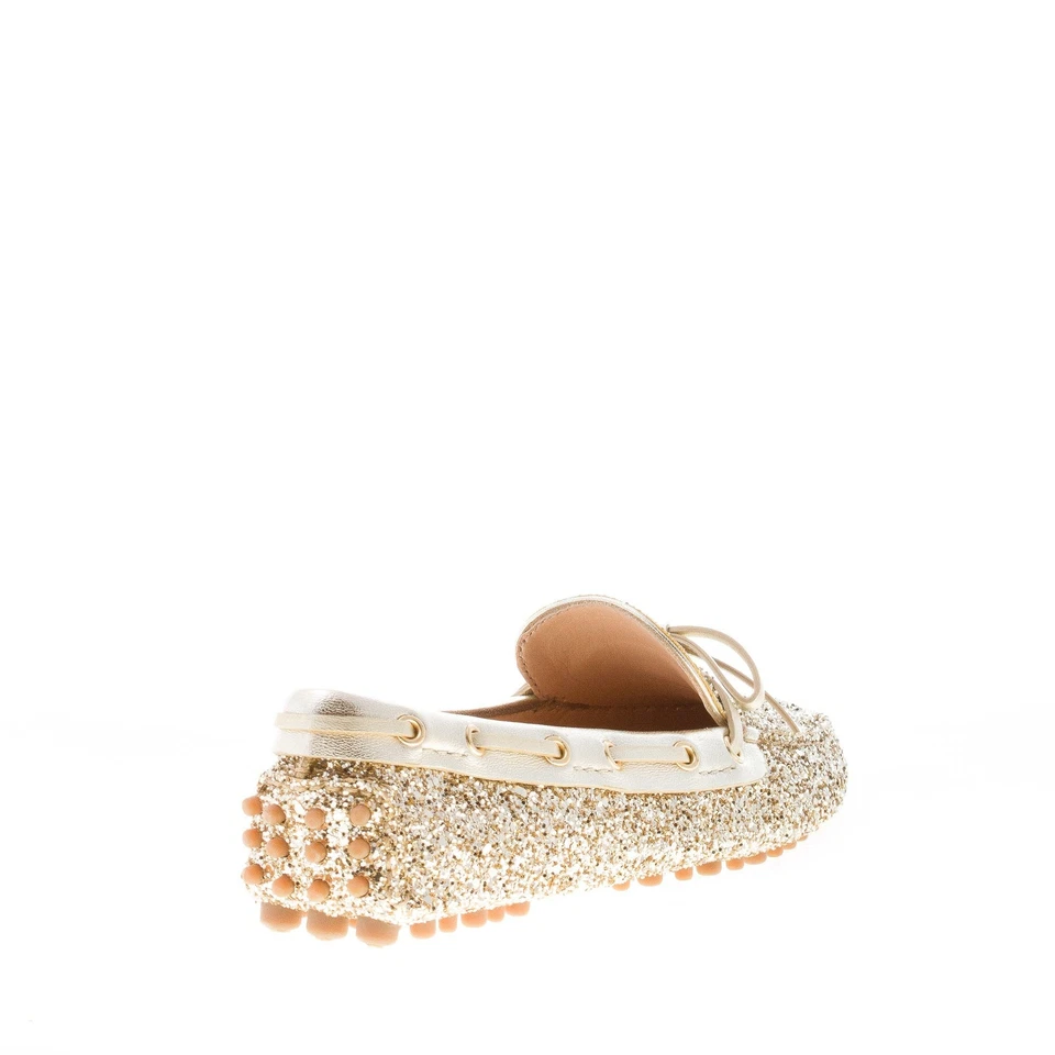 CAR SHOE scarpe donna mocassino driving gommini in tessuto glitter pirite oro - Imagen 3 de 4