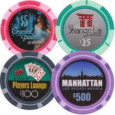 SET OF 4 SECURE MICRO Casino Grade CHIPS INLAID MANUFACTURER'S SAMPLES   *
