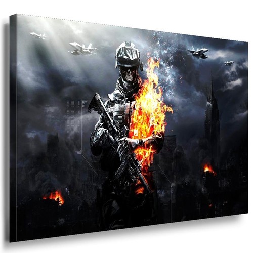 Leinwandbild Battlefield Game Skelett Feuer LaraArt Bilder Kunstdruck - Bild 1 von 5