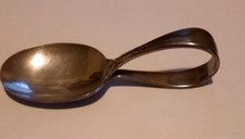 Vintage Nursery June pattern electroplate nickel silver curved baby spoon
