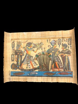 Authentic VTG Egyptian Hand Painted Art On Papyrus Scroll Paper Artist Signed