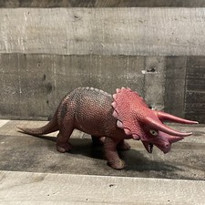 Vintage Dinosaur Toy Red Brown Triceratops Dino 14" Figure 1980s Prehistoric