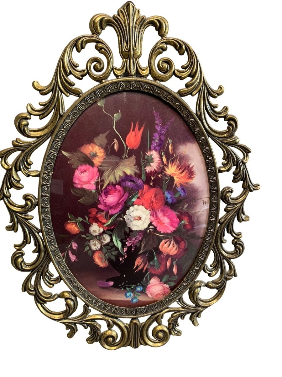 【セール中】ヴィンテージブラスフレームコンヴェックスグラス PF0025 Antique Victorian Large Oval Ornate Brass Frame Convex