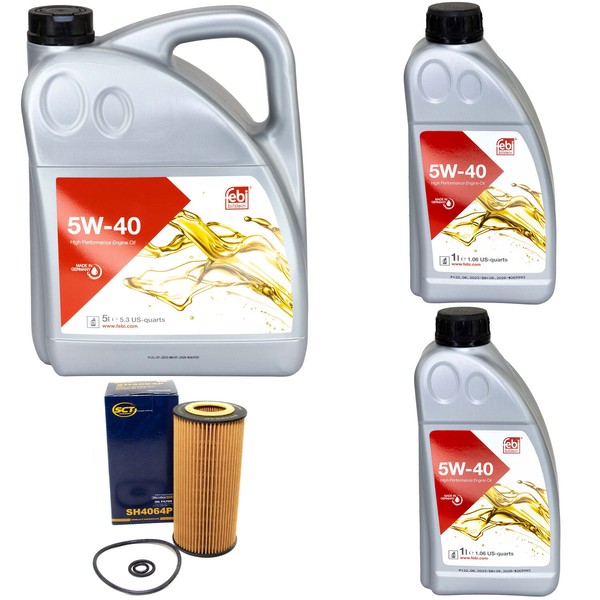 MotoröL Set MotoröL Febi SAE 5W-40 7 Liter + ÖLfilter FüR Mercedes C-Klasse W203-image