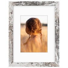 9x12 Picture Frame with Mat for 6x8 HD Glass Wall Mount Distressed White