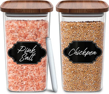 Square Glass Jars with Wood Lids Set of 2 52 Fl Oz Airtight and Stackable ECO