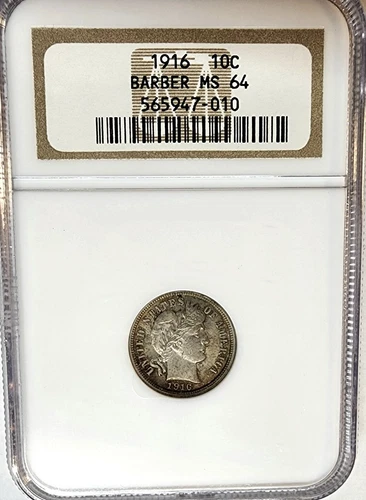 CHOICE 1916 BARBER SILVER DIME ~ NGC MS-64 OH ~ High Grade Beauty !!!