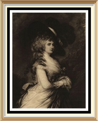 Original antiker Thomas Gainsborough Portrait Druck Royalty DUCHESS DEVONSHIRE