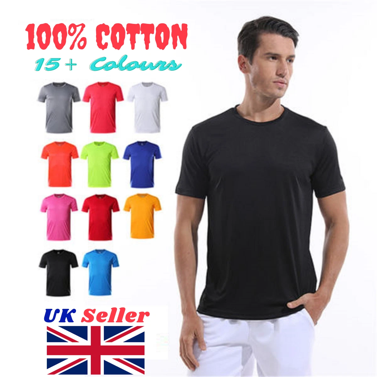 Men's T-shirt plain Short Sleeve 100% Cotton Tee Top