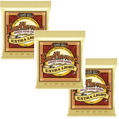 Ernie Ball Guitar Strings 3 Sets Acoustic Earthwood Extra Light 10-50 2006