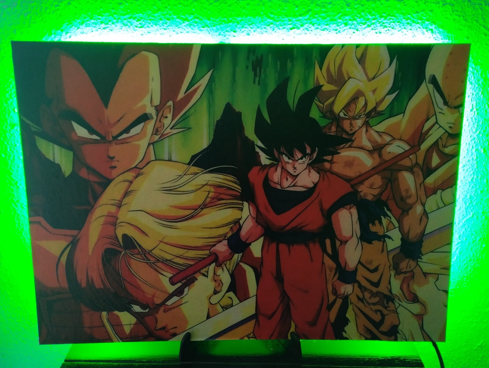 Goku Trunks y Vegetta Dragon Ball Z Anime Series Wall Art with green neon light