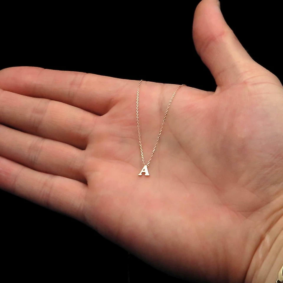 A-Z Initial Letter Pendant Necklace 14K Solid Yellow Gold Charm 16" Cable Chain - Image 2 of 4