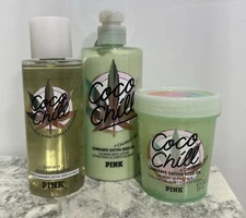 Victoriya Secret/pink Coco Chill Mist, Body Lotion And Body Scrub 3 Piece Set
