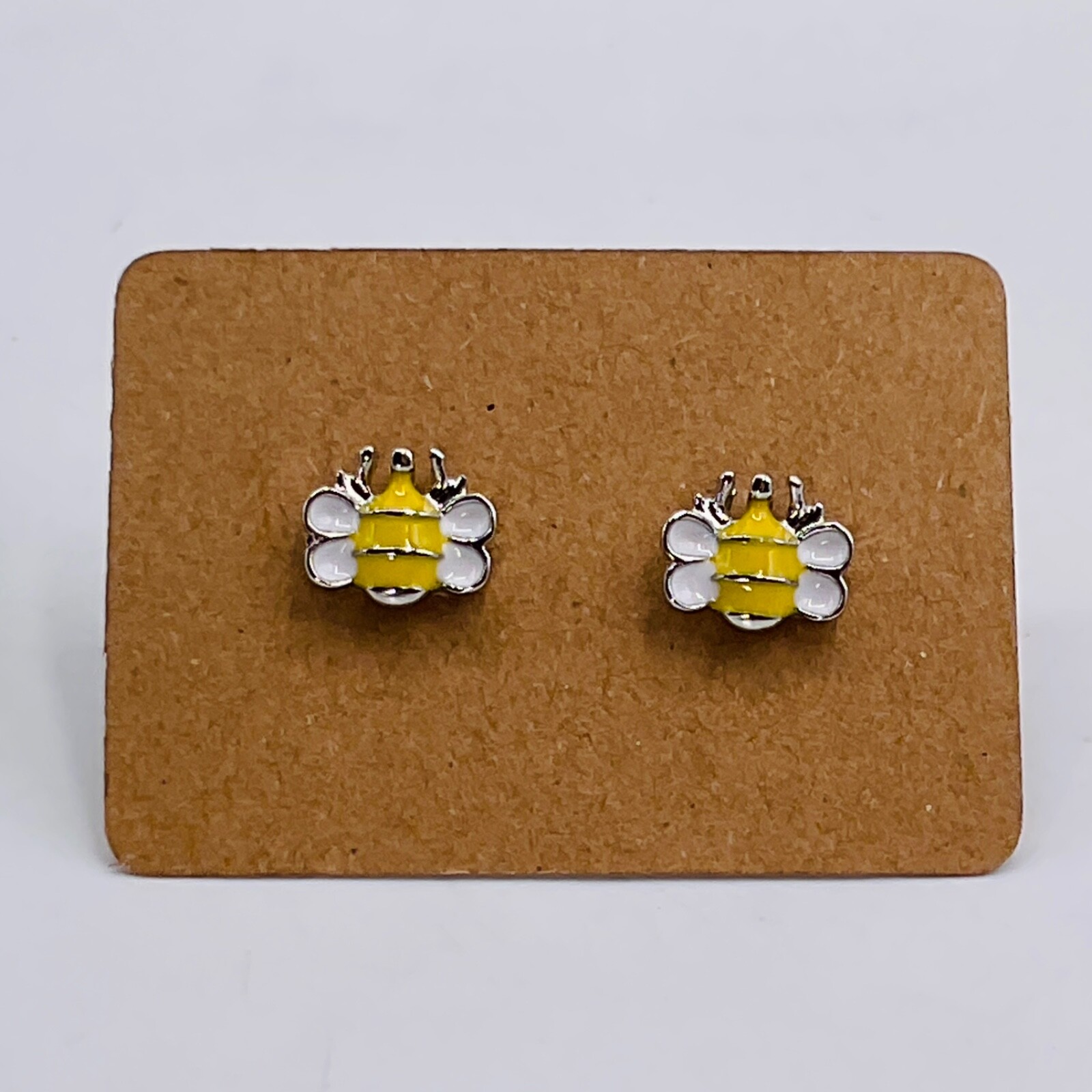 Stud Earrings Bee Enamel Jewelry Gift Cute Kids Teen Insect Anime Silver Tone-image
