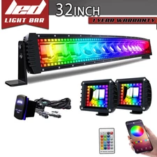 32" 180W Curved Led Light Bar Offroad Driving RGB Strobe Halo Color Changing