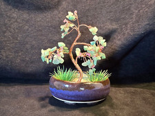 Jade Stone and Twisted Copper Wire Bonsai Tree
