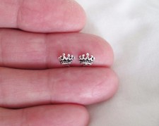 Sterling Silver 4.5mm Princess crown tiny post stud earrings