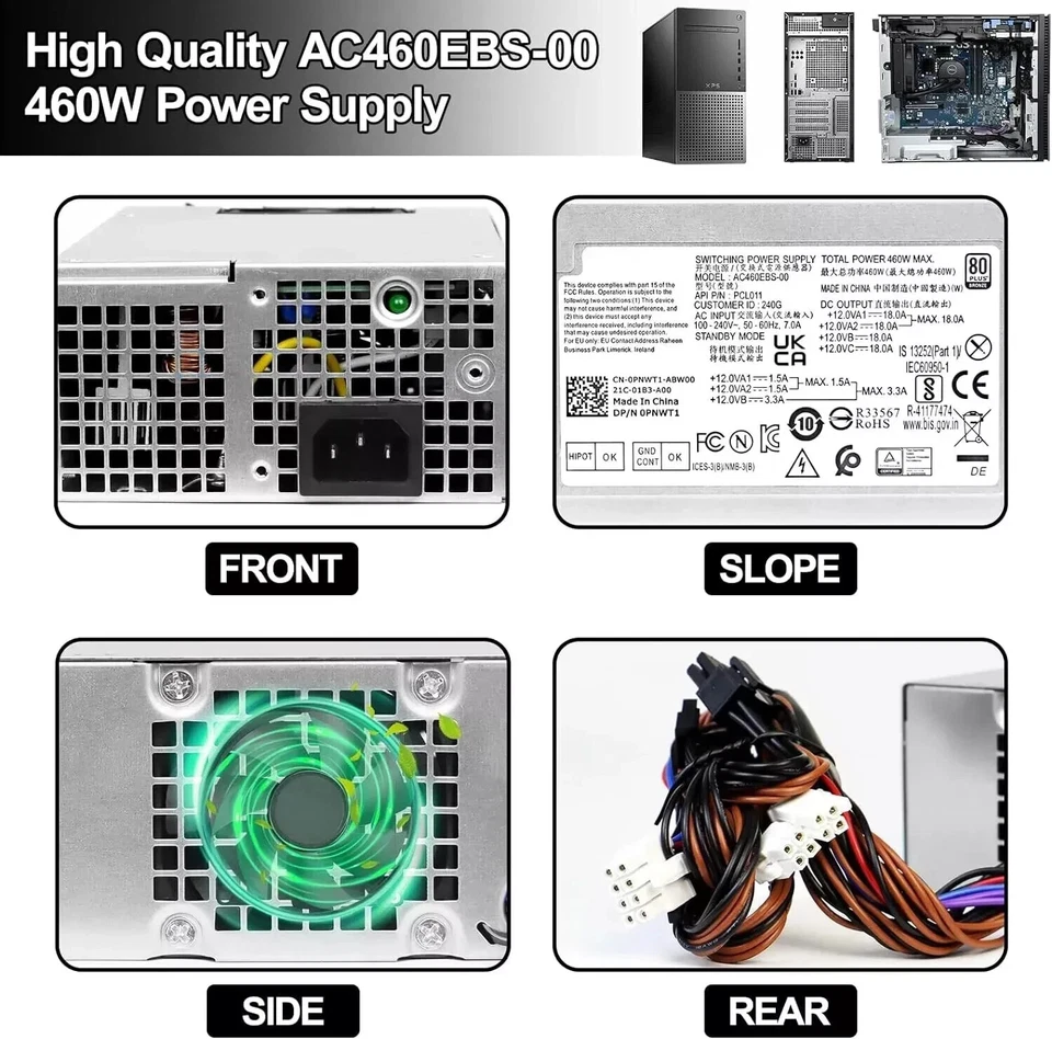 Dell Aurora R13 R14 XPS 8950 460W PSU PNWT1 T63HC 389MC 0PNWT1 0T63HC 0389MC - Image 3 of 4