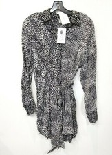 Alice & Olivia Jodi Collared Tied Waist White And Black Mini Dress 