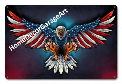 United State Flag Eagle On Rectangle Shape Background , Patriotic Metal Art Sign