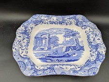 Spode Blue Italian Scalloped Footed Serving Dish 12" x 9" Excellent No Lid