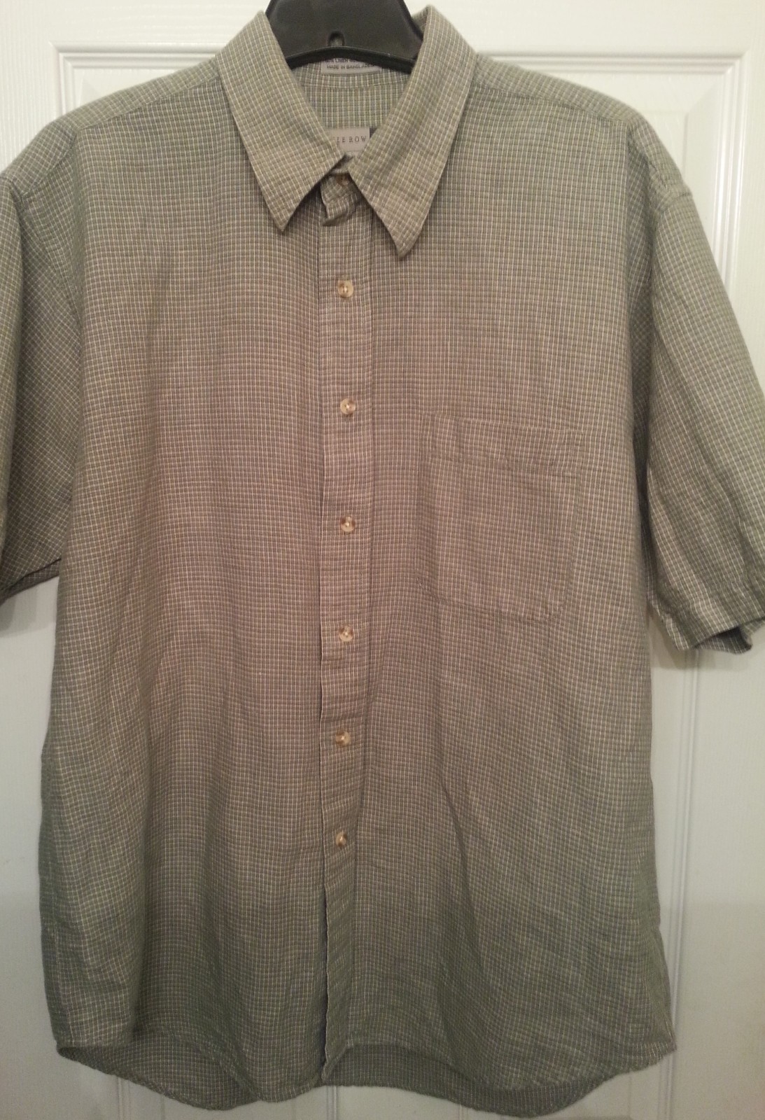 Camicia uomo Savile Fila verde a quadri con bottoni taglia grande misto lino cotone