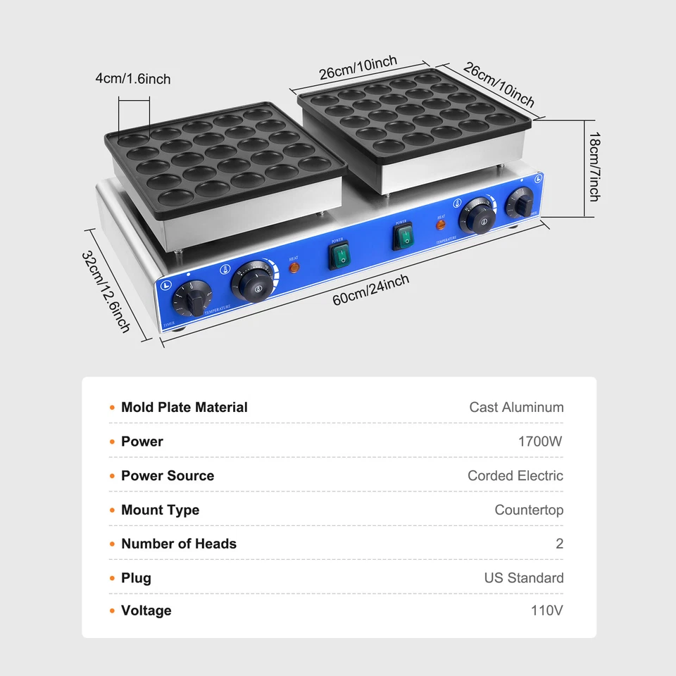 Mini máquina antiadherente para hacer gofres para magdalenas comerciales 50 piezas Dutch Pancake Baker Foto 3 de 4
