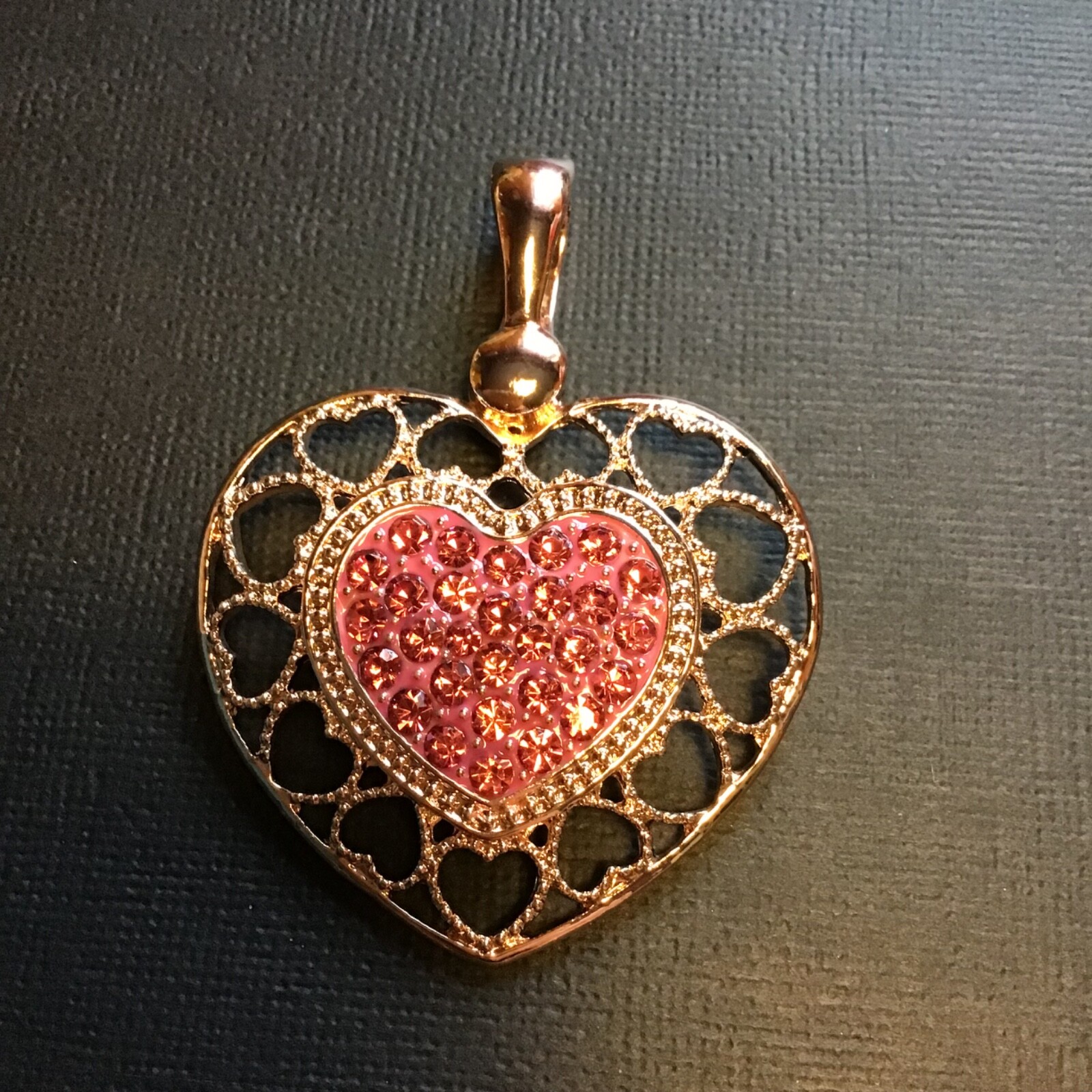 HEART PENDANT Pink Rhinestones ROMAN Wearable Art Drop Charm