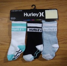 3 Hurley Grippy Crew Socks 6-12 Months No Non Slip Baby Boys Girls NEW NIP NWT