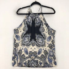 H&M Women's Halter Blouse Size Medium 100% Viscose Paisley Blue Colorful