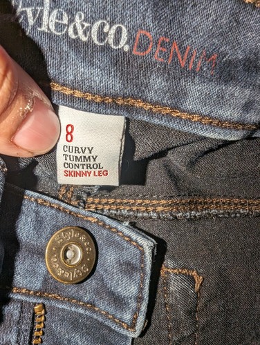 Style & Co Jeans Women Size 8 Dark Blue Curvy Slim Skinny Tummy Control Preppy - Picture 7 of 9