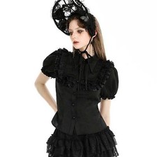DARK IN LOVE Gothic Bluse Black Dolly Schwarz Rüschen Spitze Viktorianisch Gotik