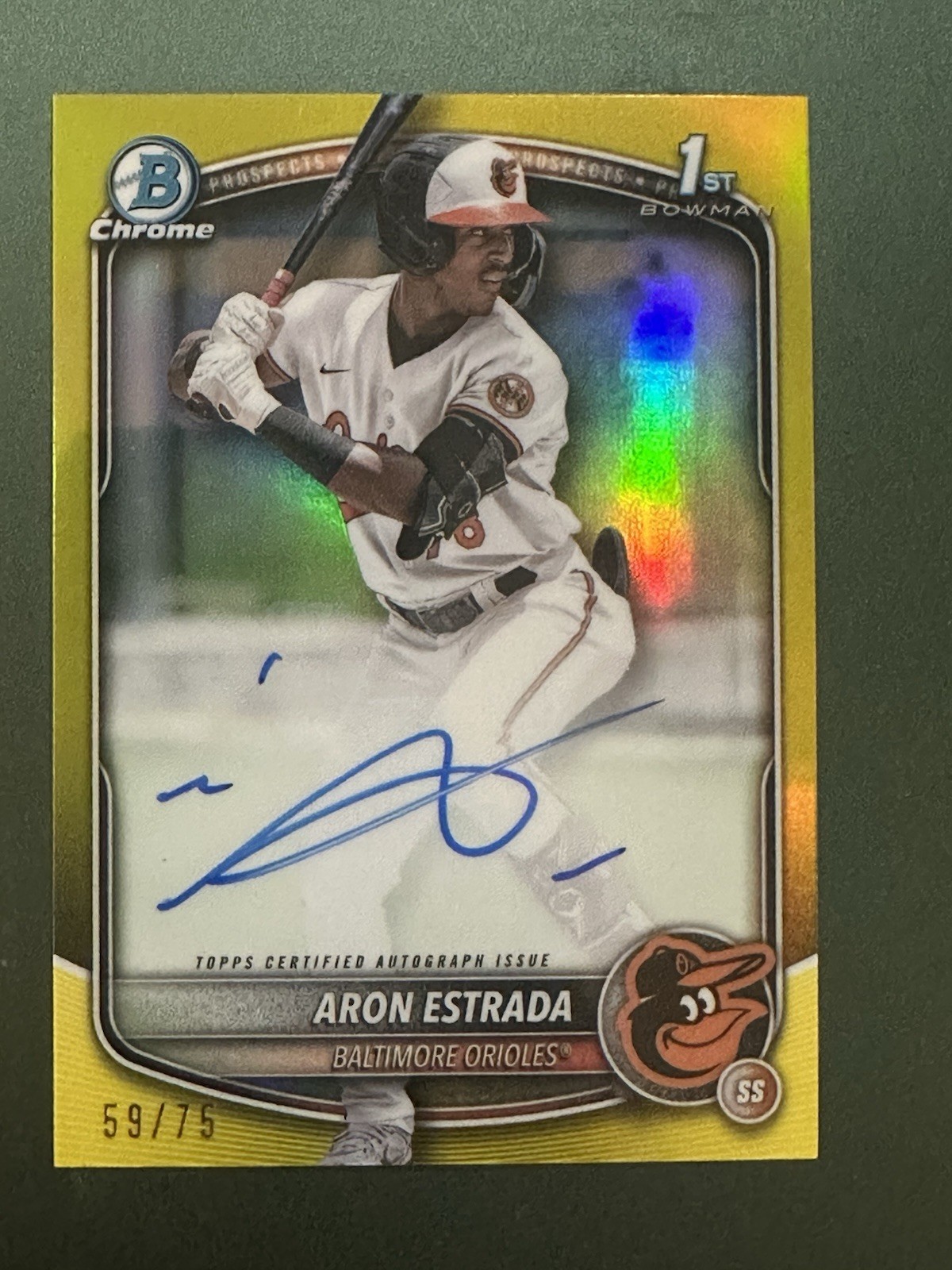 Aron Estrada 2025 Bowman Chrome 1st Auto Yellow Refractor /75 #CPA-AES-Orioles