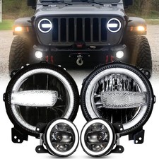 9'' LED HEADLIGHTS w/ 4'' FOG LIGHT DRL COMBO FOR JEEP WRANGLER JL JT 2018-2024