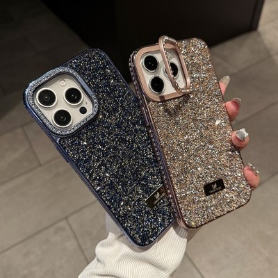 For Samsung Galaxy S25 S24 S23 A56 A17 flash diamond holder anti drop phone case