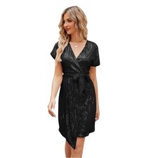 Elegant Navy Sequin Midi Dress - Size M