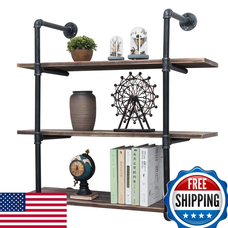 Mbqq Industrial Pipe Shelving Wall Mounted36In Rustic Metal Floating