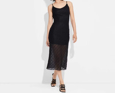 Wild Fable Midi Dress Women's Large Adjustable Strap Semi Sheer Bow Lace Black