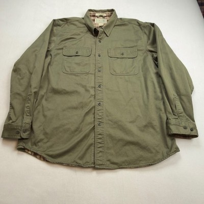 LL Bean Field Flannel Lined Shirt Jacket Men XL Green Button Up Outdoor FLAW