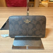 COCAH Coach Long Zip Around Wallet Signature Canvas Ladies Two Fold Wallet IMAA8