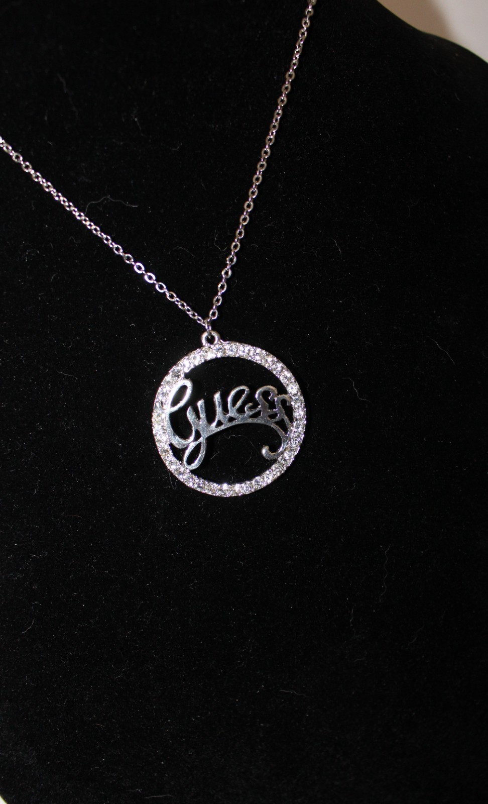 Estate Vintage Guess Silvertone Rhinestone Pendan… - image 4