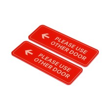 Please Use Other Door Left Arrow Sign, 2pcs Acrylic 6"x2" Red