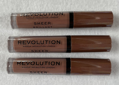 Revolution Lip Gloss Sheer Brilliant 123 Brunch Nude Lot Of 3