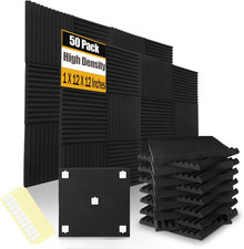 50 Pack Acoustic Foam Panels 1 X 12 X 12 Wedge Soundproof Studio Foam for Walls