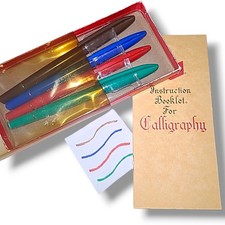 Vintage Sanford's Calligraphic Set 4/5 Pens Assorted Colors +Instruction Booklet