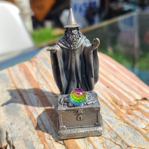 Vintage Pewter Wizard Figurine Sculpture Keeper Of The Treasure Roger Gibbons