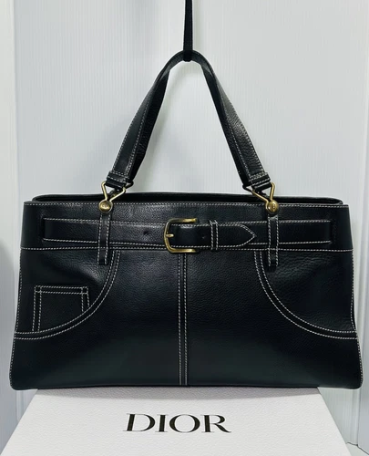 Sac fourre tout vintage Christian Dior femme trotteur jean poche cuir