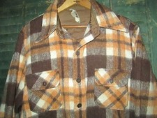 VON CORT Vtg 70s 1980s Orange Plaid Hunting Jacket Shirt Shirtjac Wool Blend Med